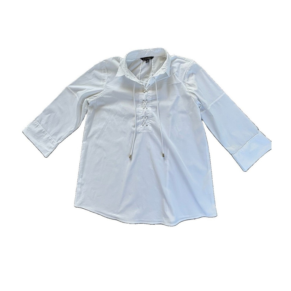 Brooks Brothers Women Laced-up front Tunic blouse Size 10 White Top Shirt